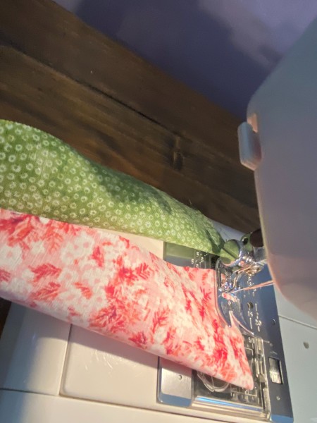 Sewing the quilt block together.