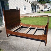 A wooden bed frame.