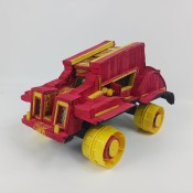 A toy car made from recycled materials.