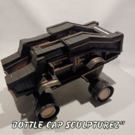 A toy car made from recycled materials.