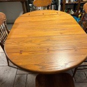 An oval dining table.